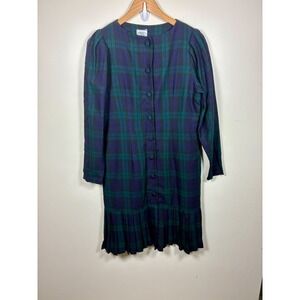 Vintage Laura Ashley Wool Tartan Plaid Dress Size M Drop Waist Pleated Skirt 80s